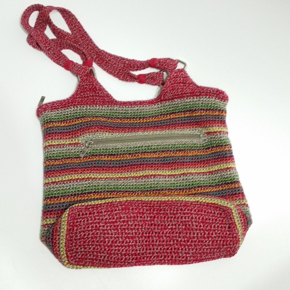 The Sak Red Striped Crochet Shoulder Bag H1-24